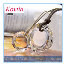 Fashion necklace 2014 crystal ring pendant leather rope couple necklace